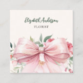 Carte De Visite Carré Fleurs d'arc rose crème beige QR code médias socia (Devant)