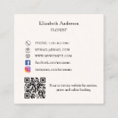 Carte De Visite Carré Fleurs d'arc rose crème beige QR code médias socia (Dos)
