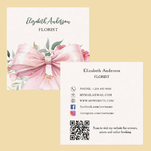 Carte De Visite Carré Fleurs d'arc rose crème beige QR code médias socia