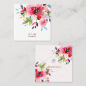 CARTE DE VISITE CARRÉ FLEURS DE COULEUR D'EAU, OMBRE ROUGE (Devant / Derrière)
