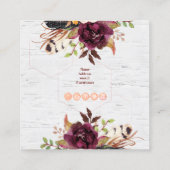 CARTE DE VISITE CARRÉ FLEURS DE COULEUR D'EAU RUSTIQUE, BOHO SKULL+FLÈCH (Dos)