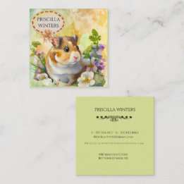 Carte De Visite Carré Fleurs de hamster de l'aquarelle mignonne vert