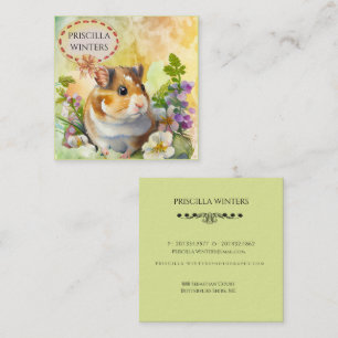 Carte De Visite Carré Fleurs de hamster de l'aquarelle mignonne vert