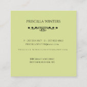 Carte De Visite Carré Fleurs de hamster de l'aquarelle mignonne vert (Dos)