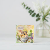Carte De Visite Carré Fleurs de hamster de l'aquarelle mignonne vert (Debout devant)