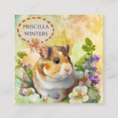 Carte De Visite Carré Fleurs de hamster de l'aquarelle mignonne vert (Devant)