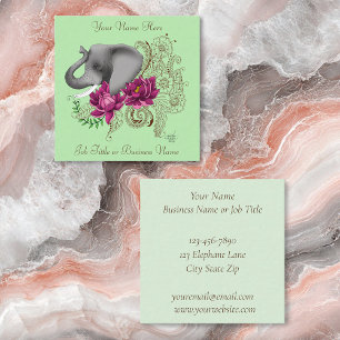 Carte De Visite Carré Fleurs de lotus henné éléphant