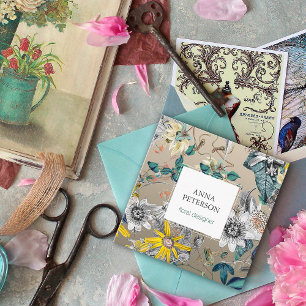 Carte De Visite Carré Fleurs de passion élégantes sur gris argenté