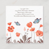 Carte De Visite Carré Fleurs de pavot orange et papillons bleus Jardin (Dos)