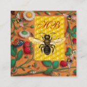 CARTE DE VISITE CARRÉ FLEURS DE PRINTEMPS HONEY BEE, BOISERIES À FRAISES (Dos)