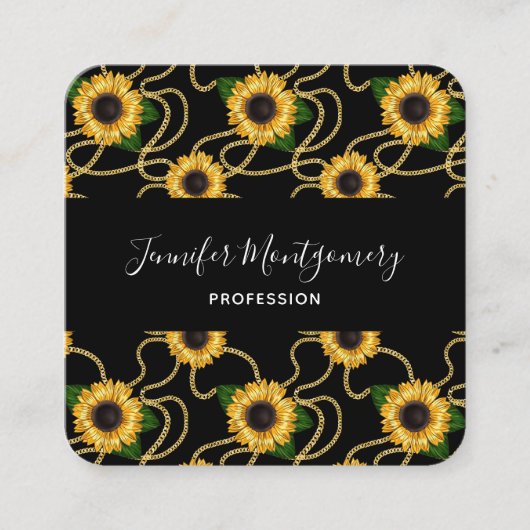 Carte De Visite Carré Fleurs de soleil jaunes élégantes Motif élégant su (Devant)