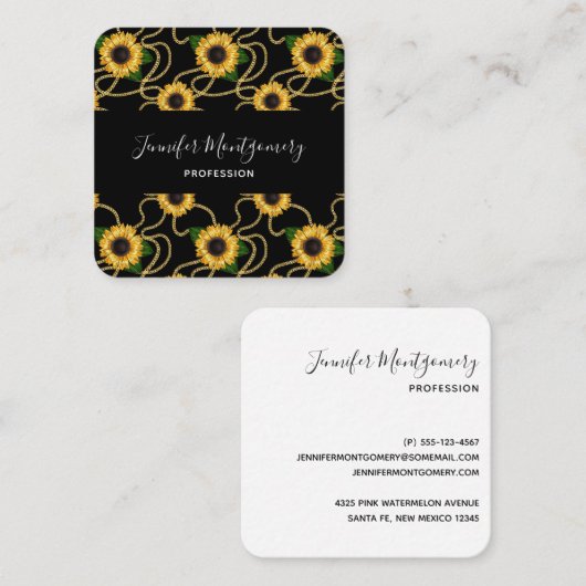 Carte De Visite Carré Fleurs de soleil jaunes élégantes Motif élégant su (Devant / Derrière)
