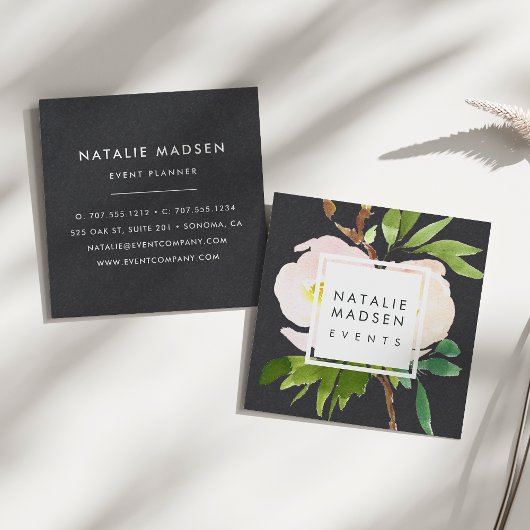 Carte De Visite Carré Fleurs de vidage | Noir