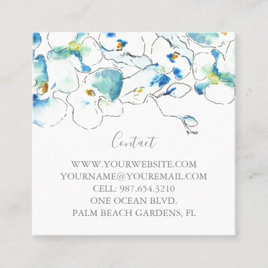 Carte De Visite Carré Fleurs d'orchidées d'aquarelle tropicale (Devant)