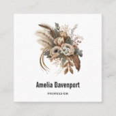 Carte De Visite Carré Fleurs Élégantes Feuillage et plumes (Devant)