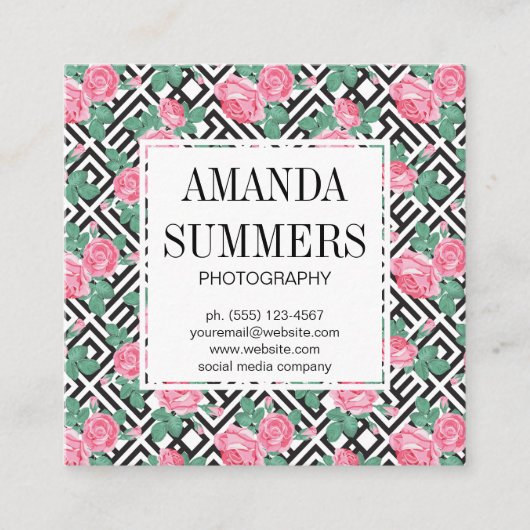 Carte De Visite Carré Fleurs élégantes | Style géométrique (Devant)