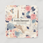 Carte De Visite Carré Fleurs et Tour Eiffel Motif Paris (Devant)