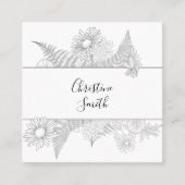 Carte De Visite Carré Fleurs Florales Élégantes Noires Et Blanches (Devant)