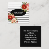 Carte De Visite Carré Fleurs florales Noir et Blanc (Devant / Derrière)