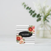 Carte De Visite Carré Fleurs florales Noir et Blanc (Debout devant)