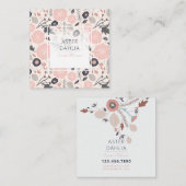 Carte De Visite Carré Fleurs noires florales roses (Devant / Derrière)
