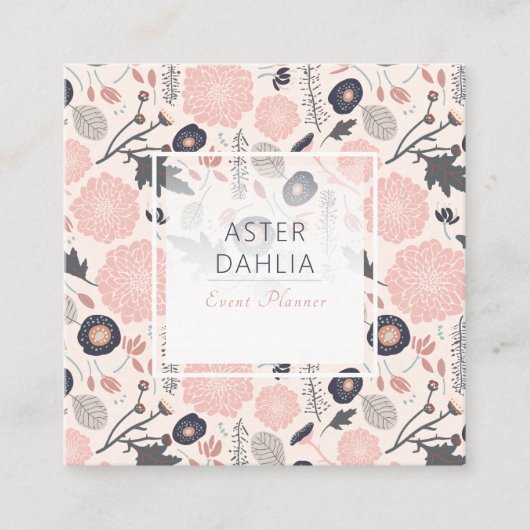 Carte De Visite Carré Fleurs noires florales roses (Devant)