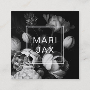 Carte De Visite Carré Fleurs peintes Abstraites modernes en noir et blan