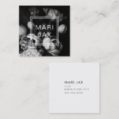 Carte De Visite Carré Fleurs peintes Abstraites modernes en noir et blan (Devant / Derrière)