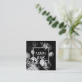 Carte De Visite Carré Fleurs peintes Abstraites modernes en noir et blan (Debout devant)