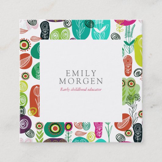 Carte De Visite Carré Fleurs Rétro Mignonnes Tirées À La Main Enseigneme (Devant)