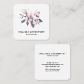 Carte De Visite Carré Fleurs rose et gris Aquarelle classique (Devant / Derrière)
