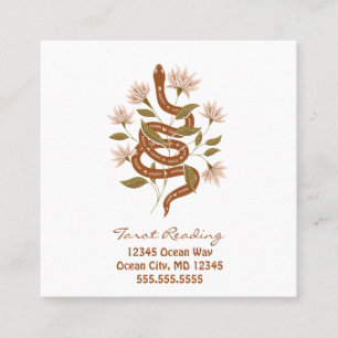 Carte De Visite Carré Fleurs rose serpent Brown Lecture de Tarot