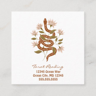 Carte De Visite Carré Fleurs rose serpent Brown Lecture de Tarot