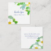 Carte De Visite Carré Fleurs Roses Cherokee Blanches Aquarelle (Devant / Derrière)