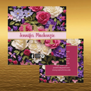Carte De Visite Carré Fleurs Roses vintages Or Plutôt rose violet