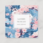 Carte De Visite Carré Fleurs Sakura Bleues Et Roses (Devant)