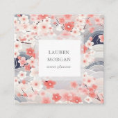 Carte De Visite Carré Fleurs Sakura Roses Et Bleues Duveteuses (Devant)