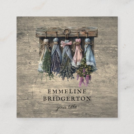 Carte De Visite Carré Fleurs séchées à pendage rustique (Devant)