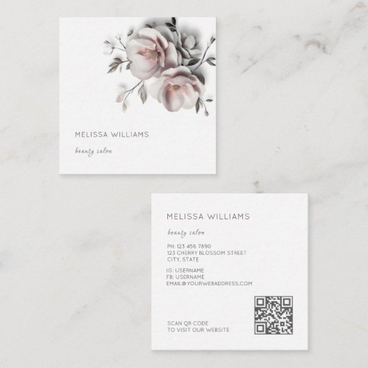Carte De Visite Carré Fleurs simples blanches en 3D (Devant / Derrière)