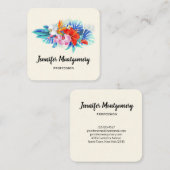 Carte De Visite Carré Fleurs tropicales exotiques - Rose & Aqua (Devant / Derrière)