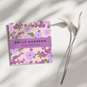 Carte De Visite Carré Fleurs violettes, Verdure, Fleuriste, Boutique De 