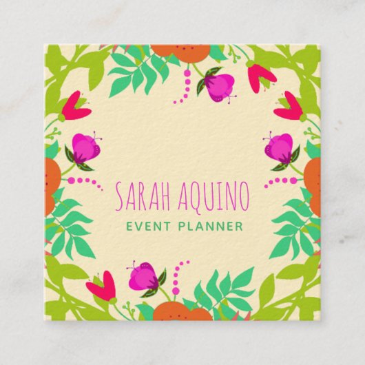 Carte De Visite Carré Fleurs Whimsical Floral Event Planner (Devant)