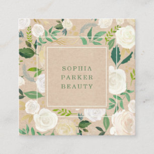 Carte De Visite Carré Floral blanc rustique à la mode sur des médias d