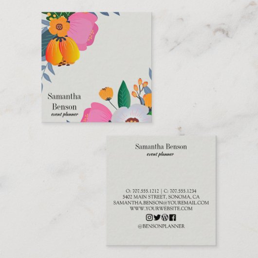 Carte De Visite Carré Floral Boho moderne (Devant / Derrière)