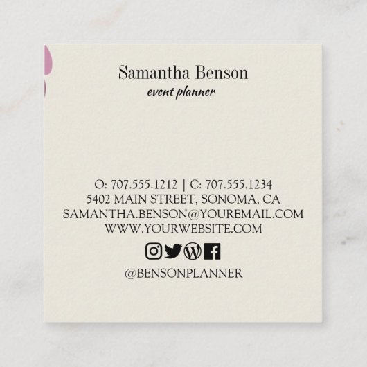 Carte De Visite Carré Floral Boho moderne (Dos)