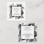 Carte De Visite Carré *~* Floral Elegant Fleur d'Aquarelle Noire  (Devant / Derrière)