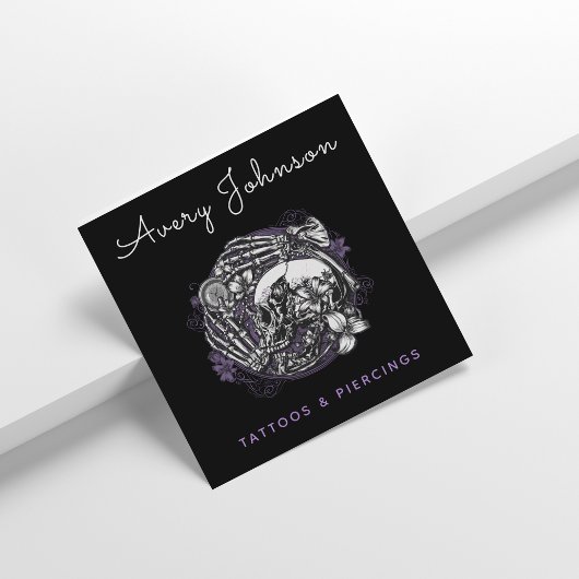 Carte De Visite Carré Floral gothique tatouage crâne Artiste Médias soci
