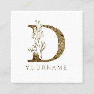 Carte De Visite Carré Floral Monogramme D Élégant Liquide Or