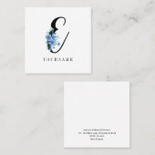 Carte De Visite Carré Floral Monogramme E Fleur bleue (Devant / Derrière)