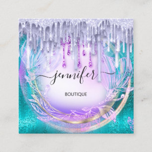 Carte De Visite Carré Floral QRCode Professional Parties scintillant de